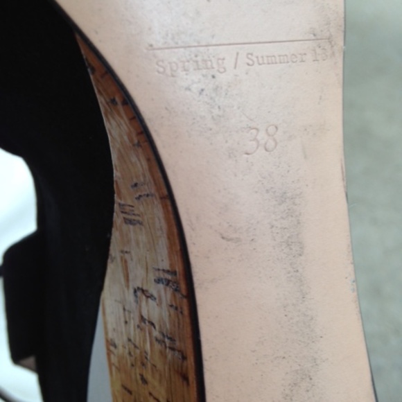 ZARA Black Suede White Cork Platform Wedge Heels - Picture 9 of 9